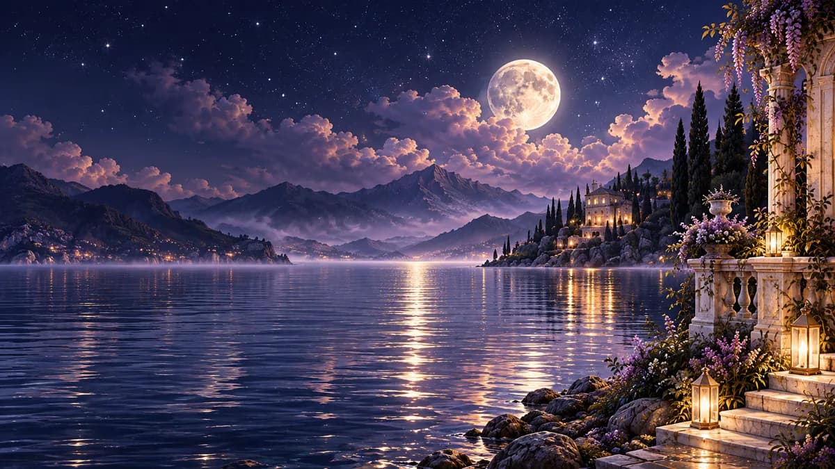 Ilustrație: lună în peisaj nocturn