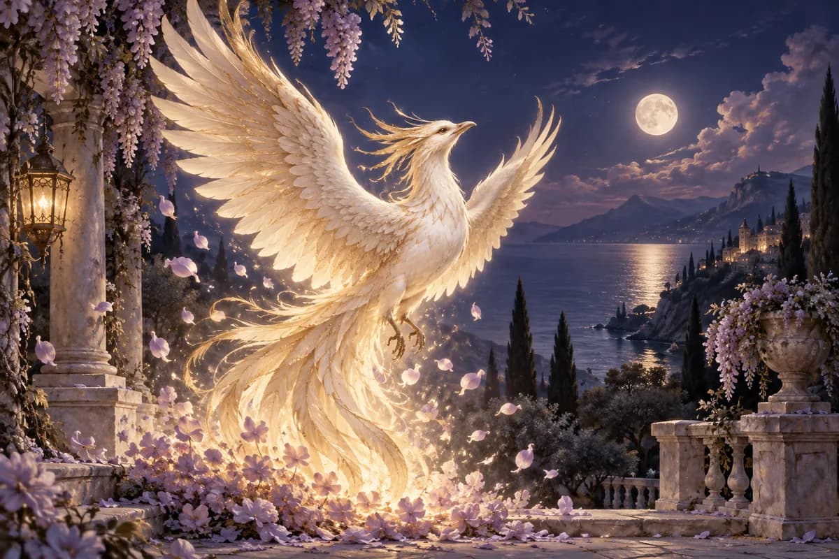 Ilustrație: renaștere în peisaj nocturn